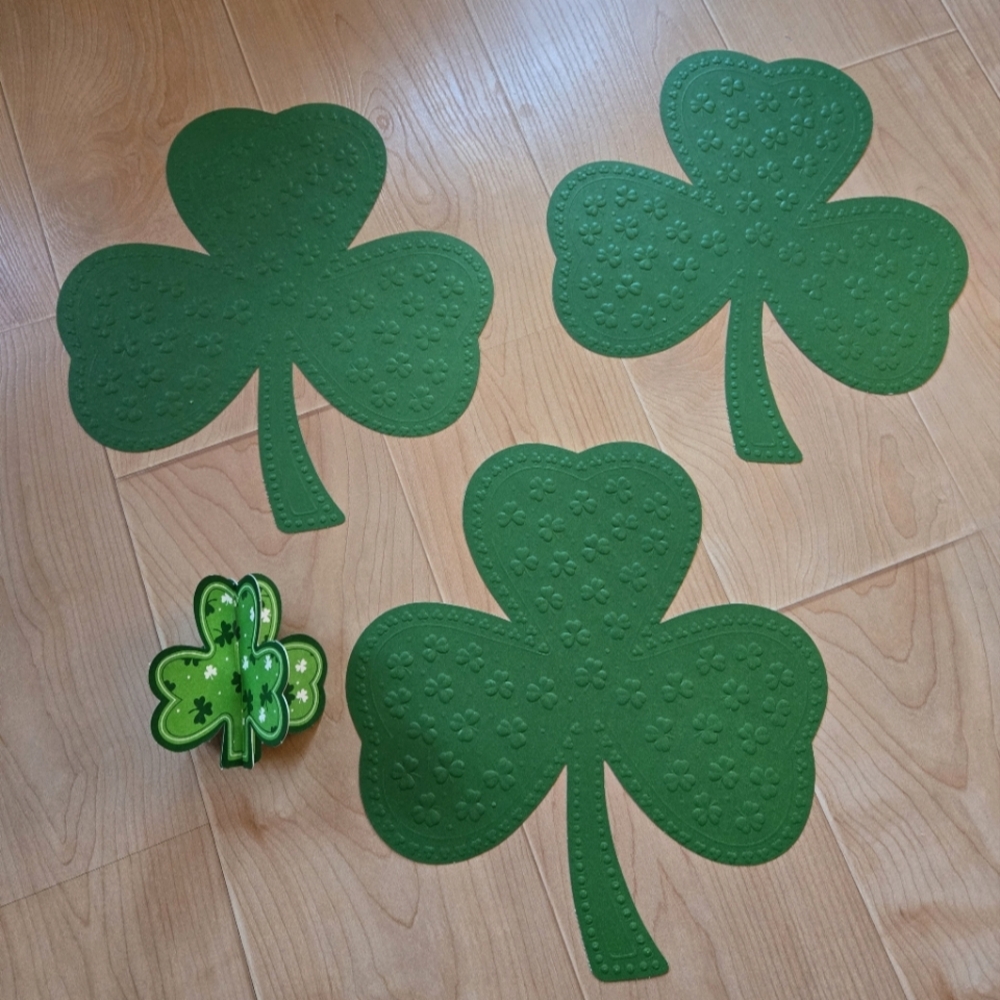 4 Vintage 1990s Shamrock Irish St. Patrick's Day diecut cardstock decorations